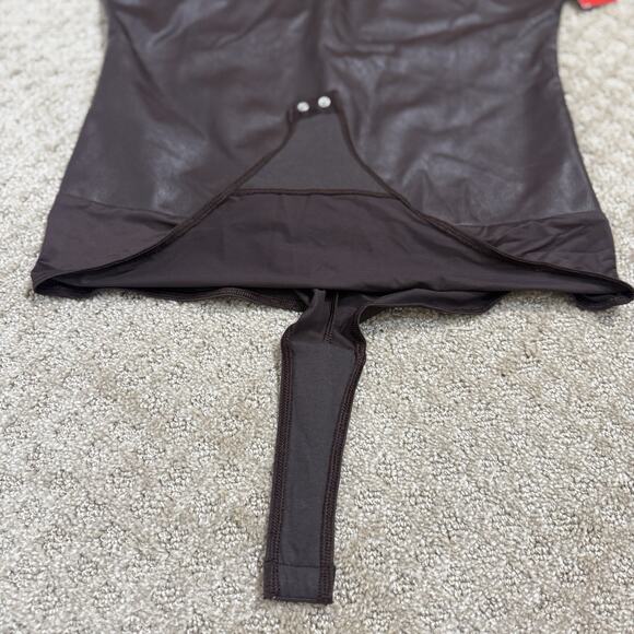 NEW Spanx | Faux Leather Bodysuit, size L Mock Neck Chocolate Brown - Picture 14 of 16